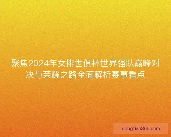 聚焦2024年女排世俱杯世界强队巅峰对决与荣耀之路全面解析赛事看点